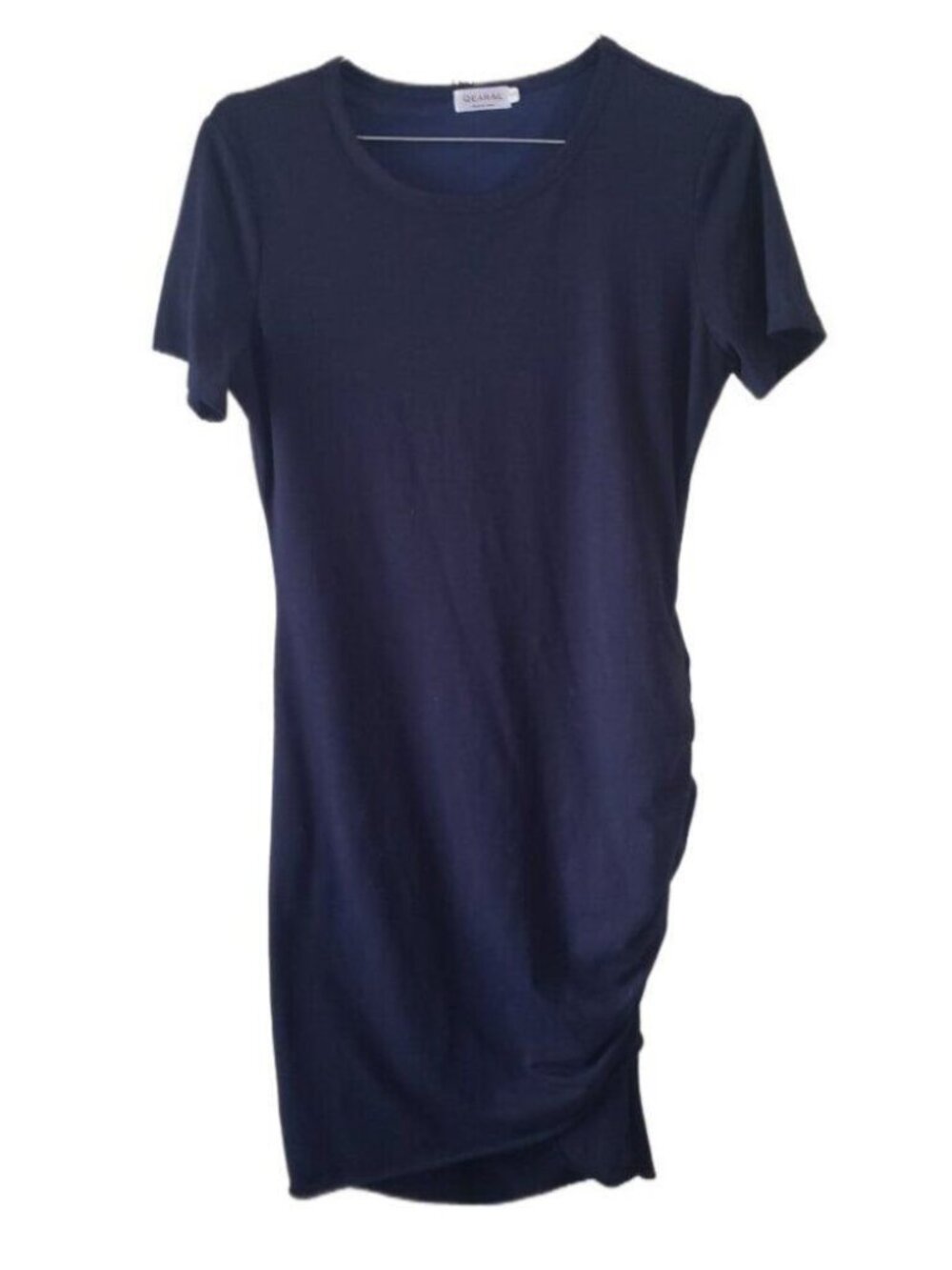Qearal Navy Blue Short Sleeve Dress with Ruched Sides